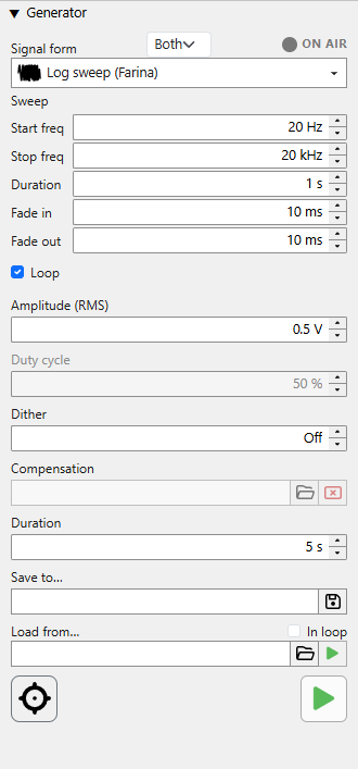 Generator in sweep mode